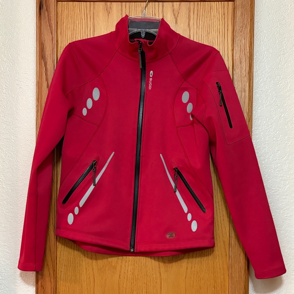 Sugoi Bright Red Reflective Softshell Jacket Firewall GT Running Cycling hi viz